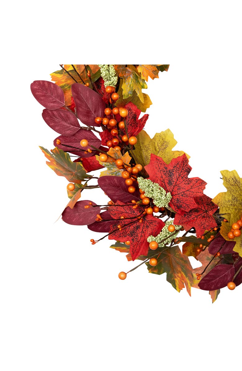 Northlight Leaves and Berries Artificial Fall Harvest Wreath - 20", Alternate, color, Red