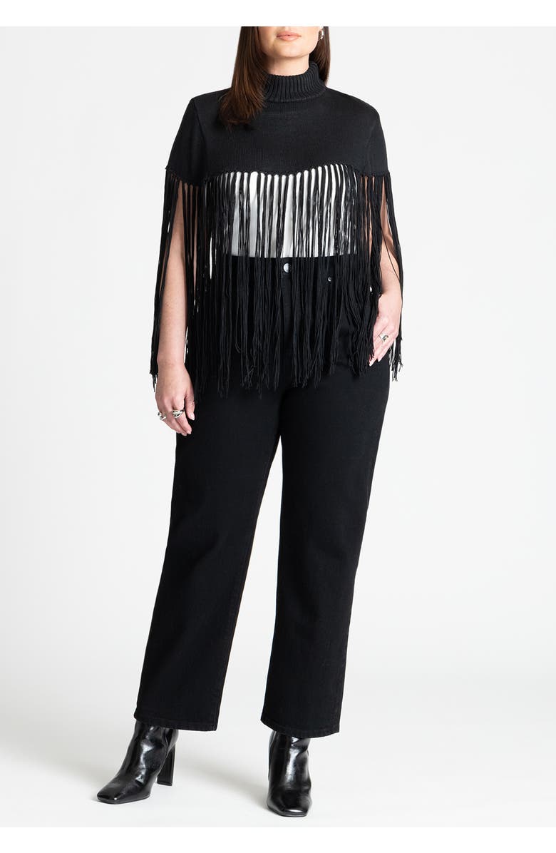ELOQUII Fringe Half Sweater, Alternate, color, Black Onyx