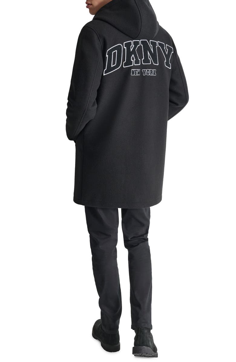 DKNY Logo Hooded Stadium Coat, Alternate, color, Black