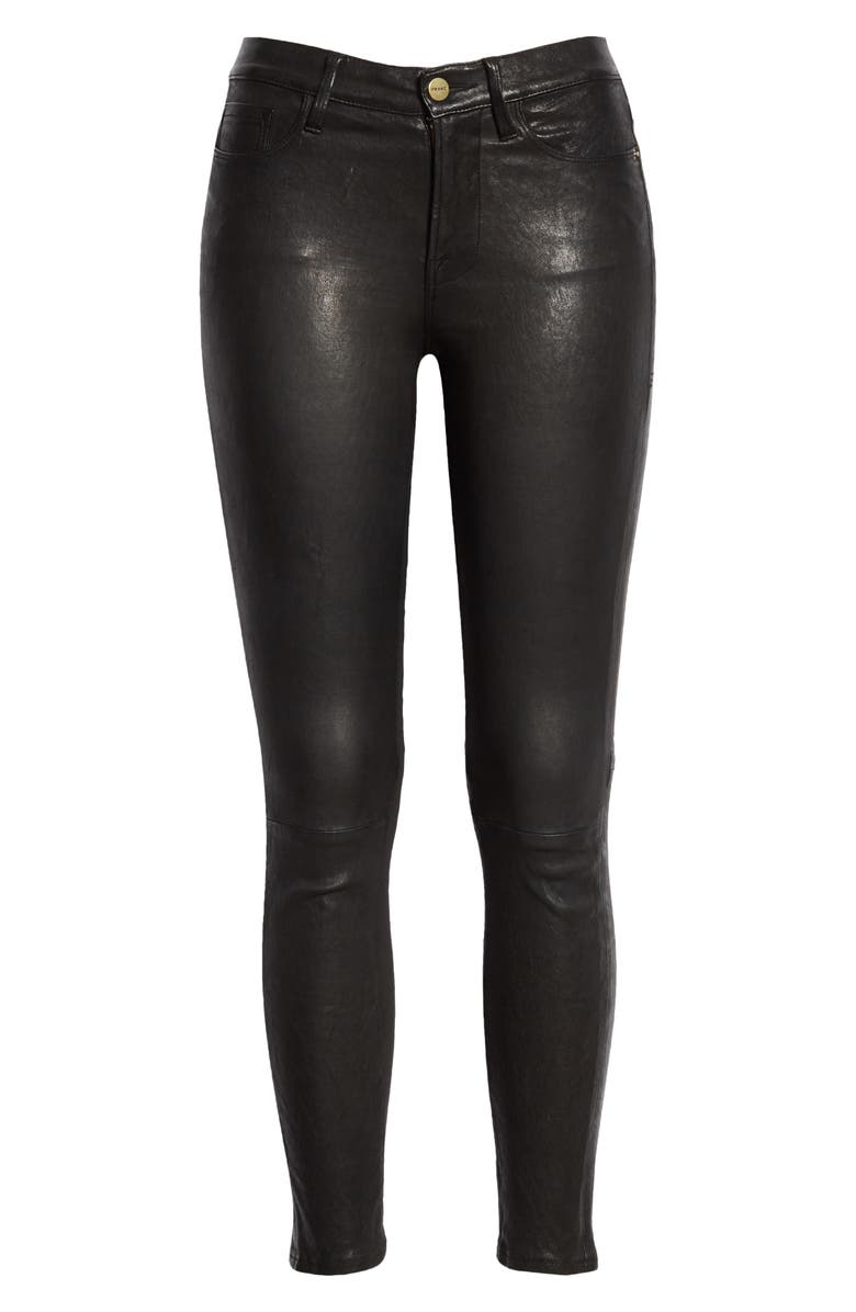 FRAME Le High Waist Crop Leather Pants, Alternate, color, Washed Black