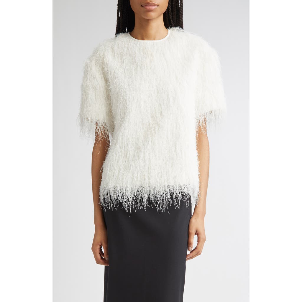 Loulou De Saison Zaro Short Sleeve Fringe Top In White