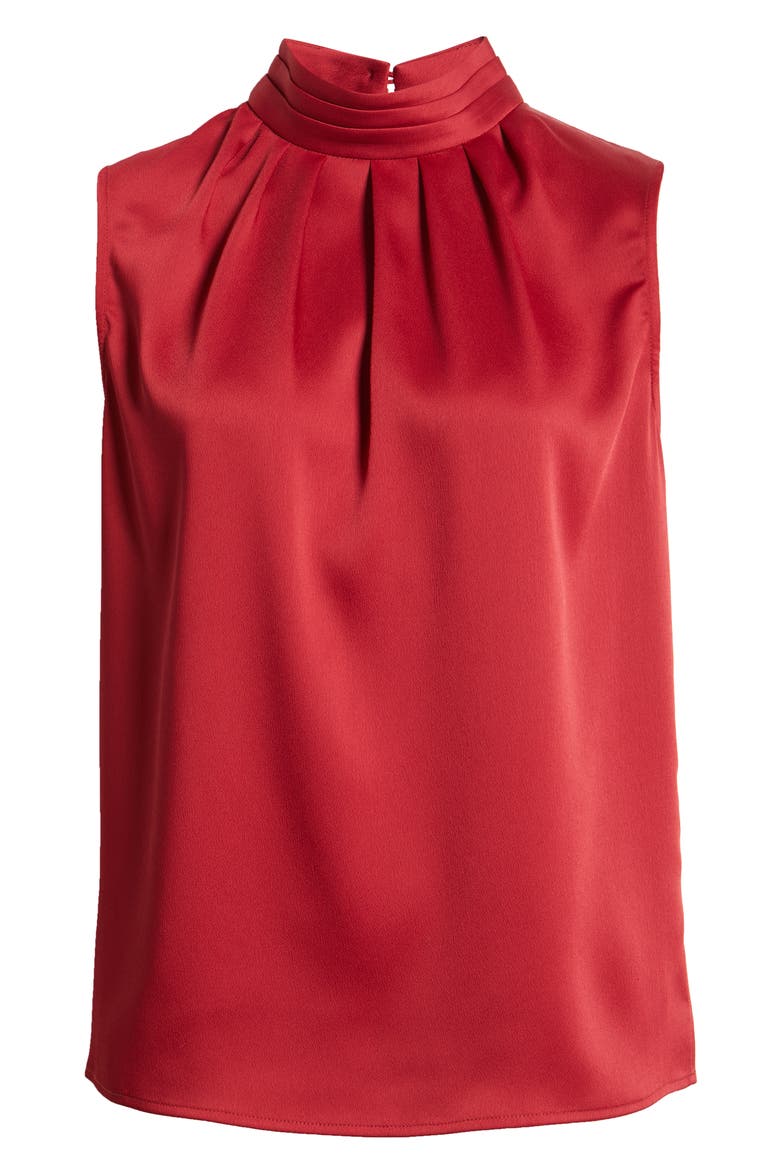 Crêpe de Chine Mock Neck Sleeveless Top, Alternate, color, SCARLET RED