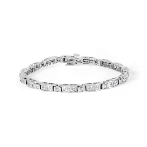 14K White Gold 2.0 Cttw Baguette and Princess-Cut Diamond Tennis Bracelet