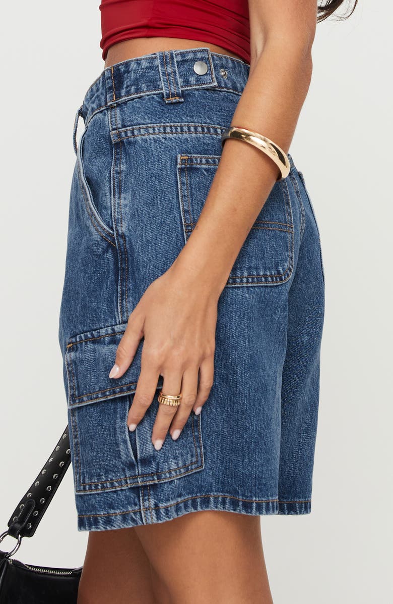 Princess Polly Mika Denim Cargo Bermuda Shorts, Alternate, color, Blue