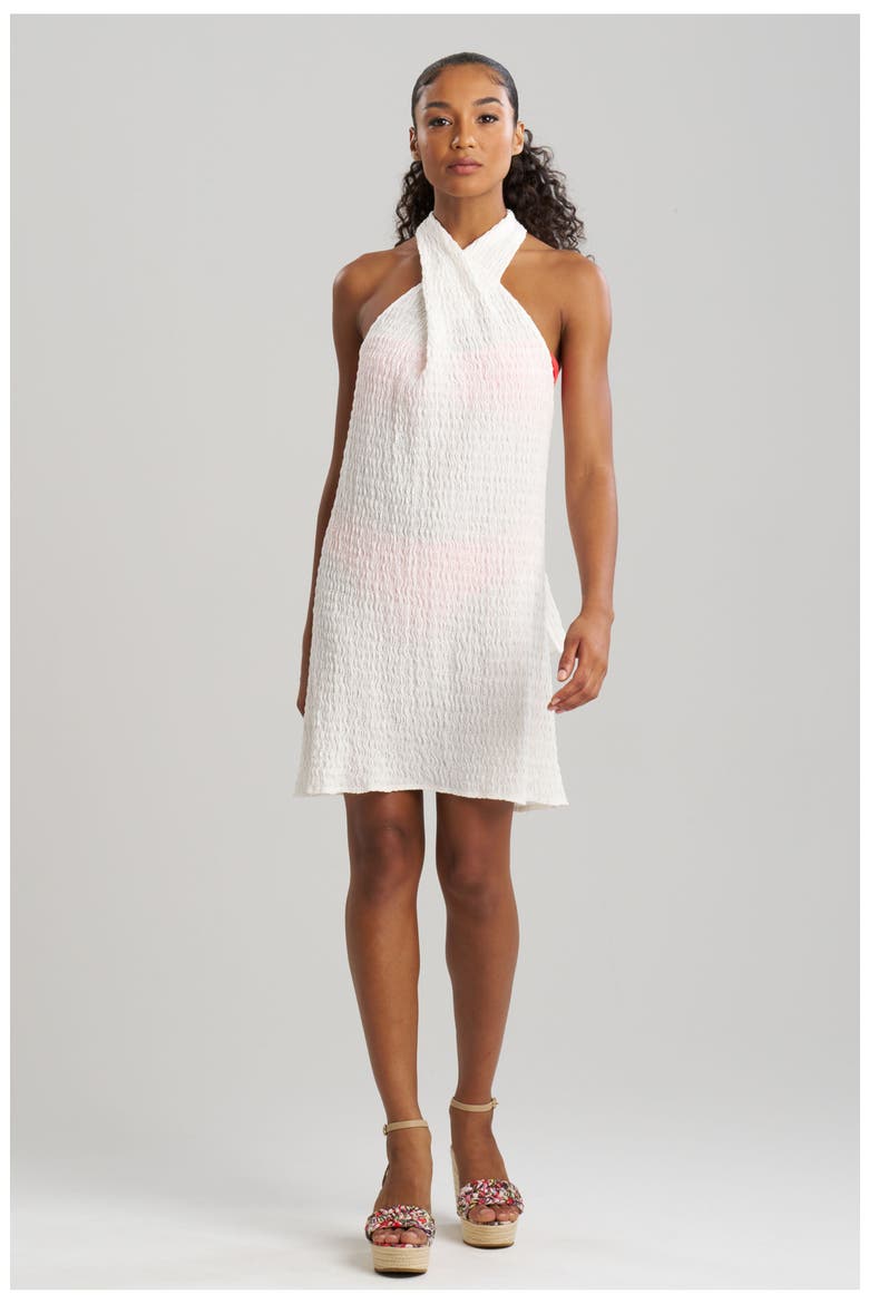 Waves Mini cover-up Halter Dress, Main, color, White