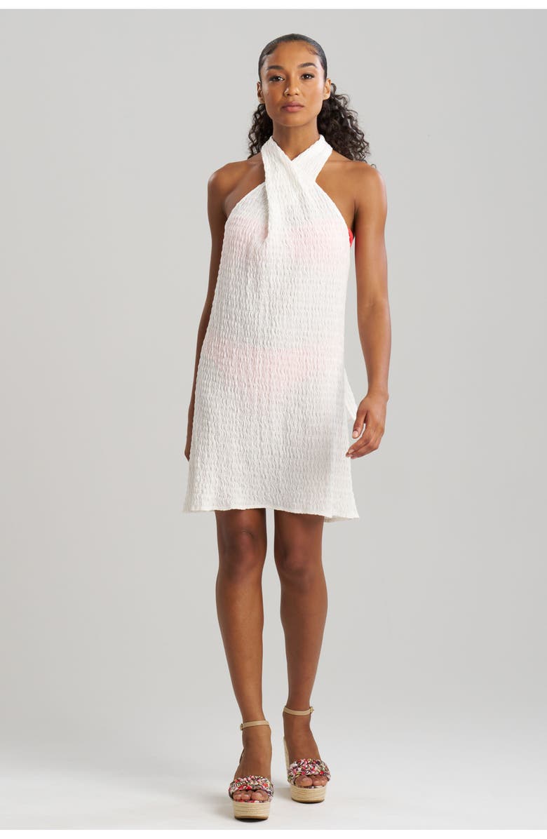 Natori Waves Mini cover-up Halter Dress, Main, color, White