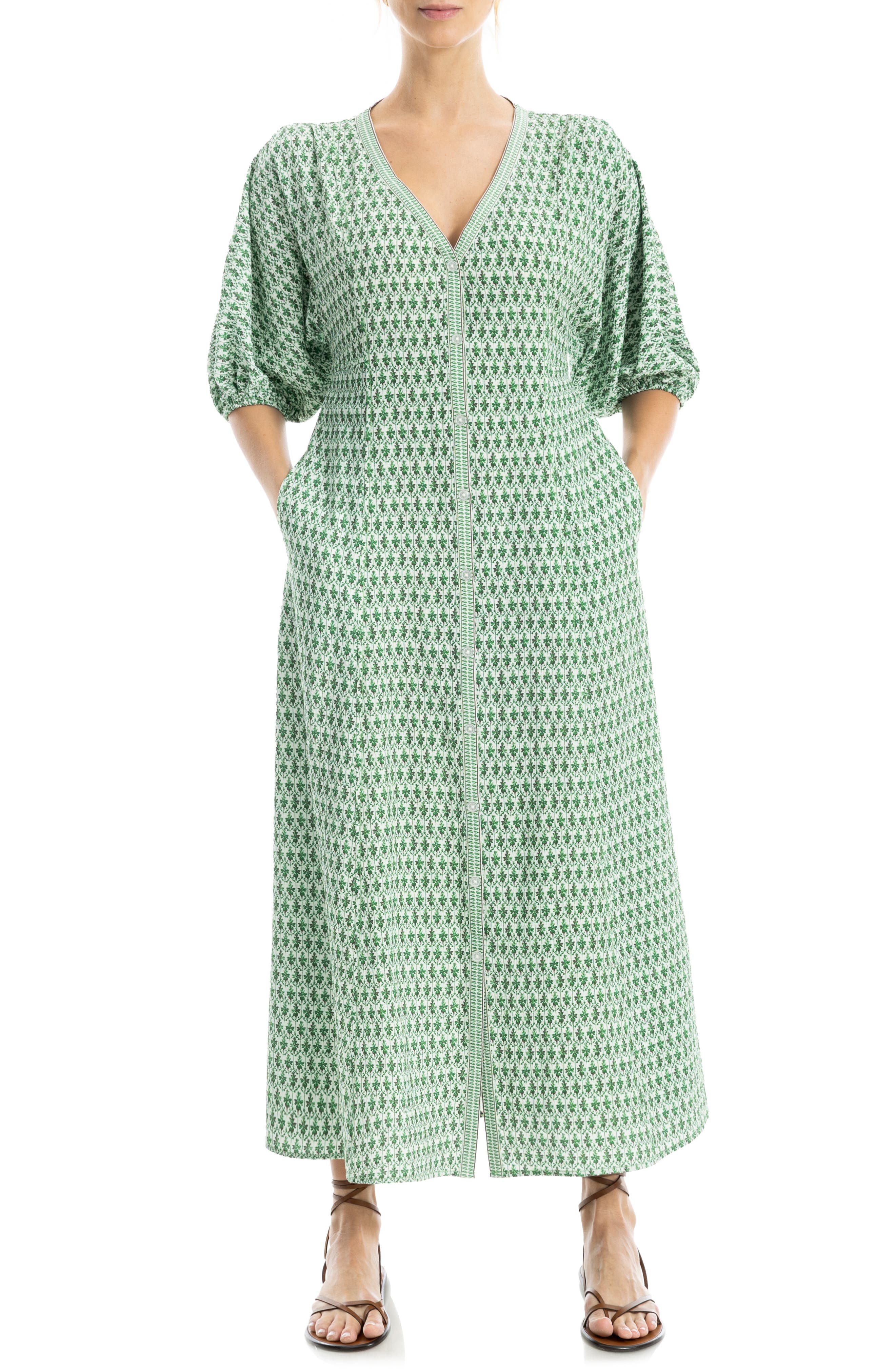 V-Neck Puff Sleeve Maxi Dress