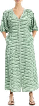 MAX STUDIO V-Neck Puff Sleeve Maxi Dress