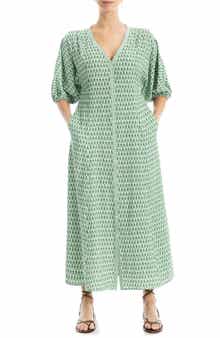 V-Neck Puff Sleeve Maxi Dress