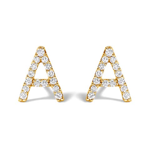 10K Gold 1/10 Cttw Diamond Initial "A" to "Z" Stud Earring