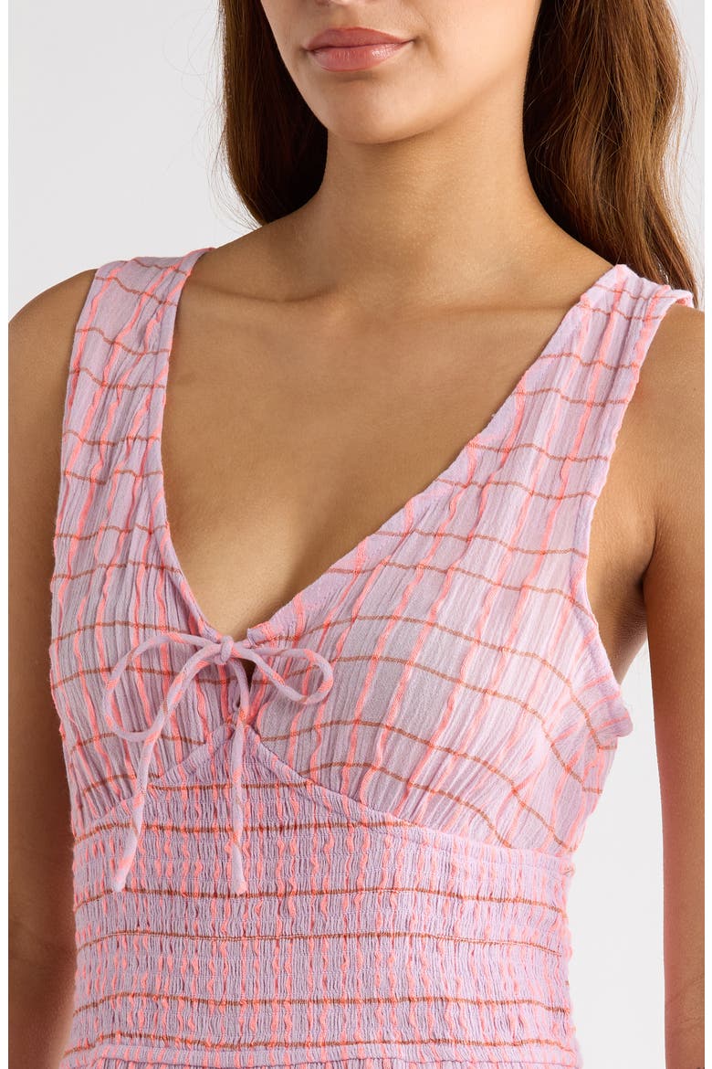 Paradise Check Smocked Cotton Blend Romper, Alternate, color, PINK