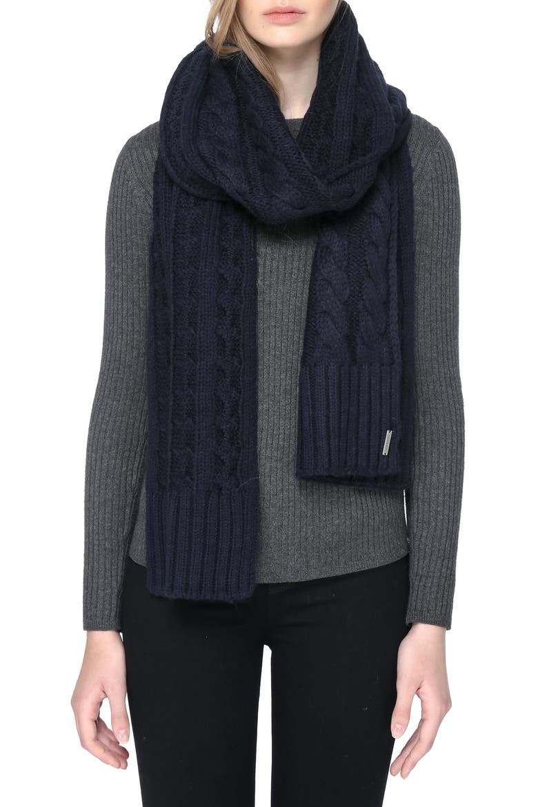 Cable Knit Scarf, Main, color, INDIGO