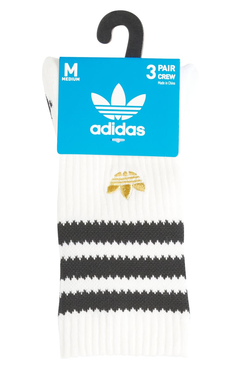 adidas Originals Limited 3-Pack Crew Socks, Alternate, color, Off White/ Gold/ Black