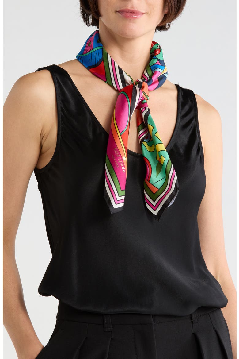 summer scenes silk square scarf, Main, color, MULTI
