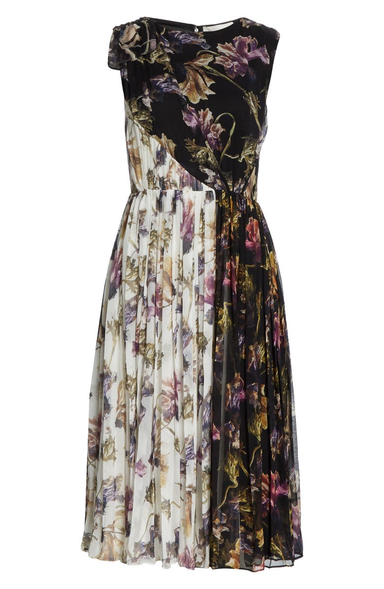 Jason Wu Collection Floral Print Colorblock Crinkle Silk Chiffon Dress, Alternate, color, 