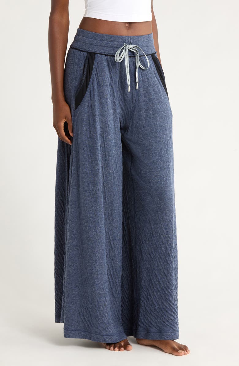 Free People Wait a Minute Drawstring Cotton Wide Leg Pants, Alternate, color, Navy Heather Combo