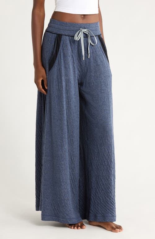 Free People Wait A Minute Drawstring Cotton Wide Leg Pants In Blue