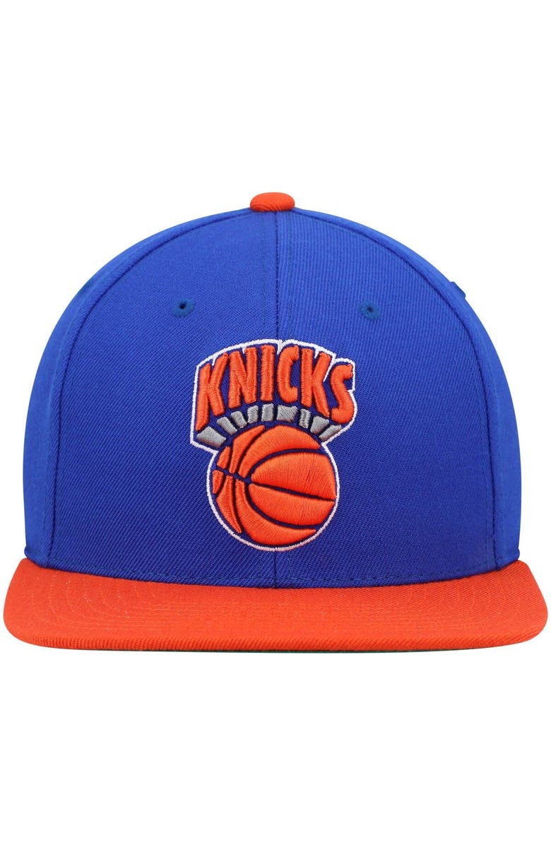 Mitchell & Ness Men's Mitchell & Ness Blue/Orange New York Knicks Hardwood Classics Team Two-Tone 2.0 Snapback Hat, Alternate, color, Blue