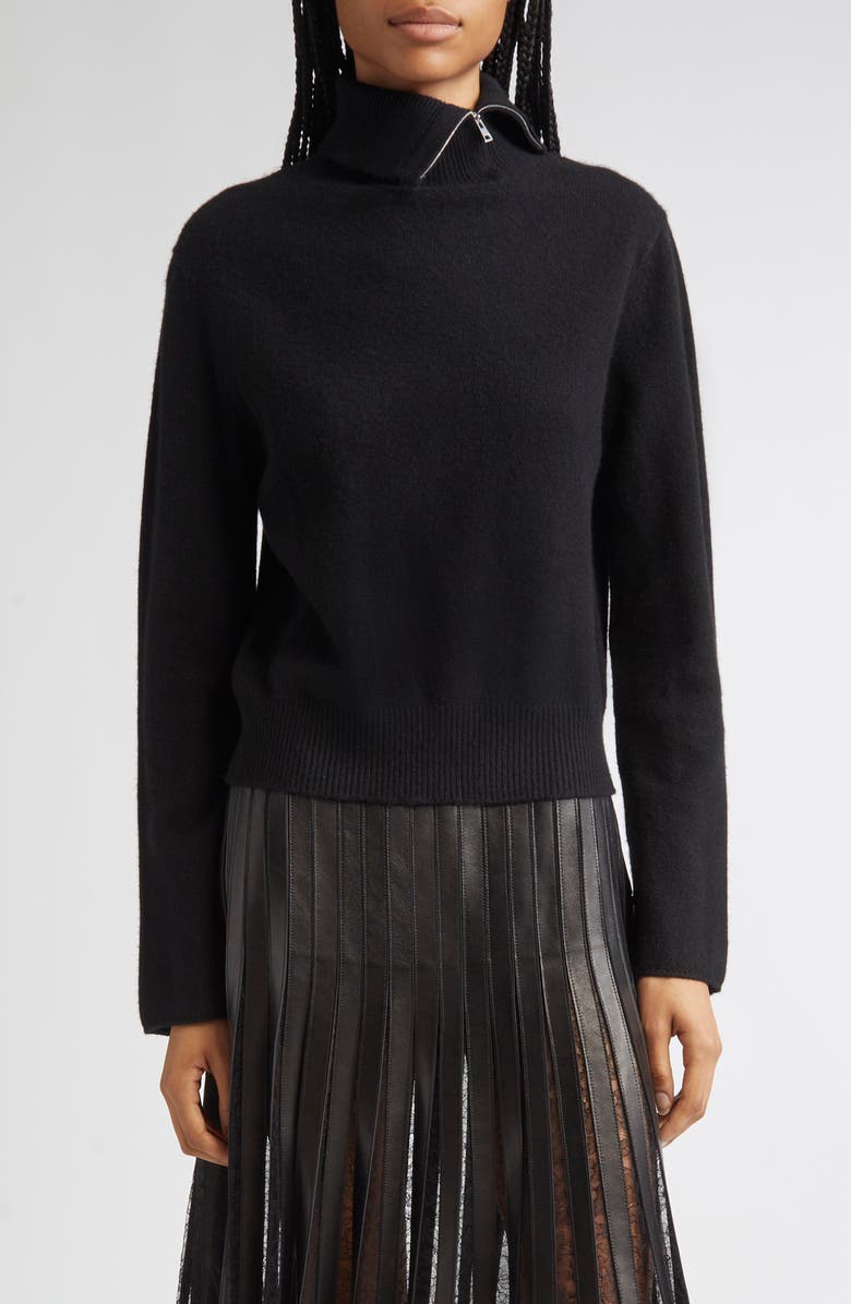 Brandon Maxwell The Addison Side Zip Turtleneck Sweater, Main, color, Black