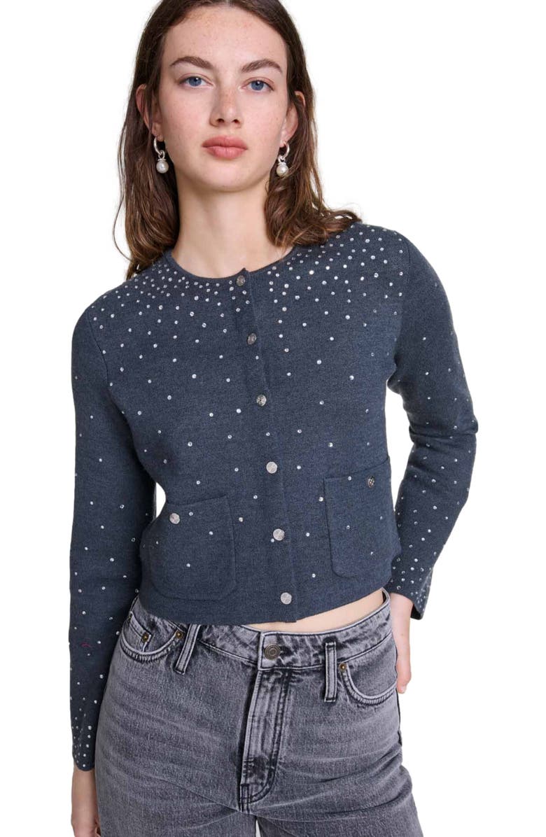 maje Knitted sweater with rhinestones, Alternate, color, 