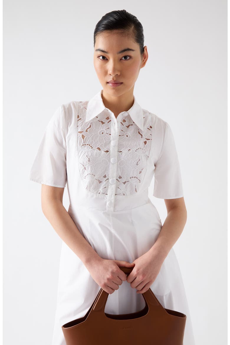 Grace Cutwork Cotton Shirtdress, Alternate, color, WHITE