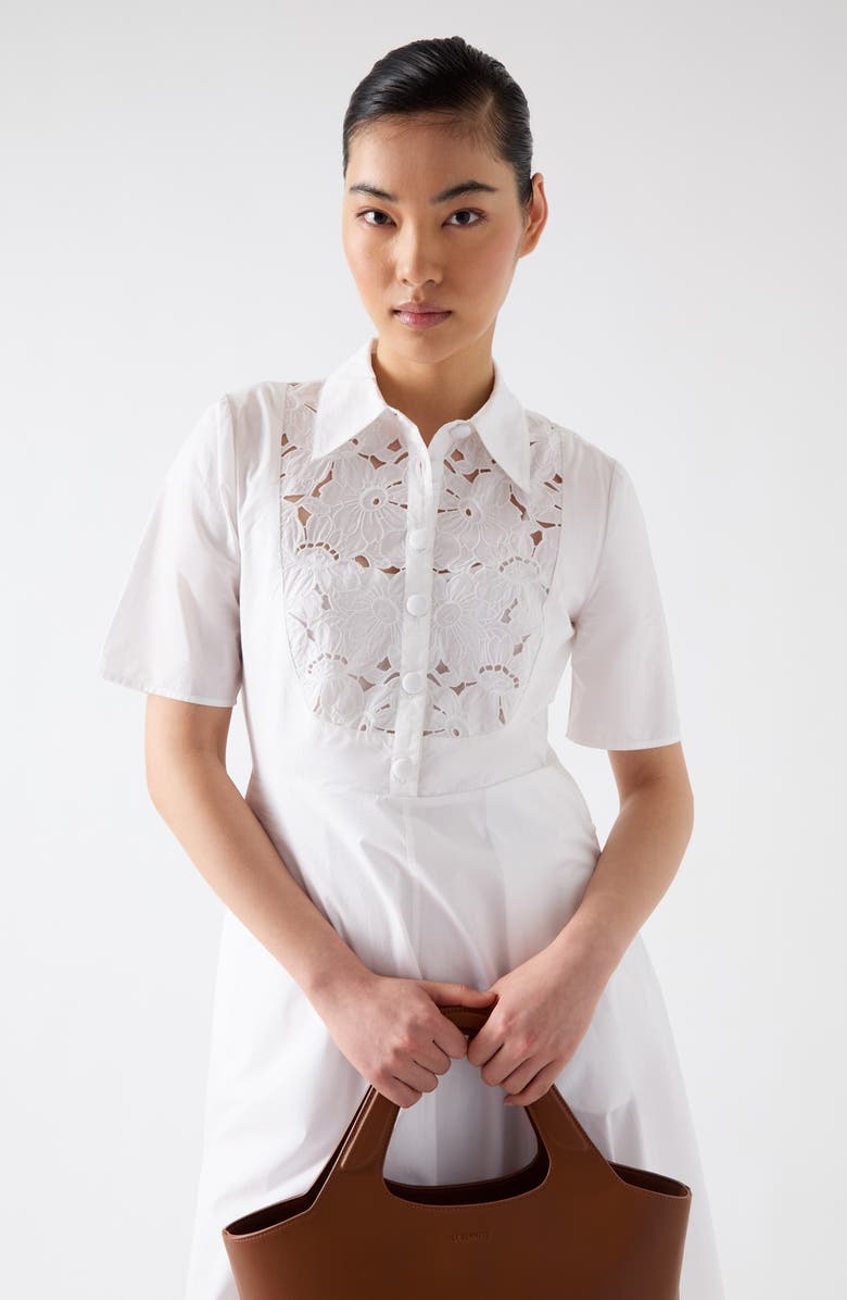 LK Bennett Grace Cutwork Cotton Shirtdress, Alternate, color, White