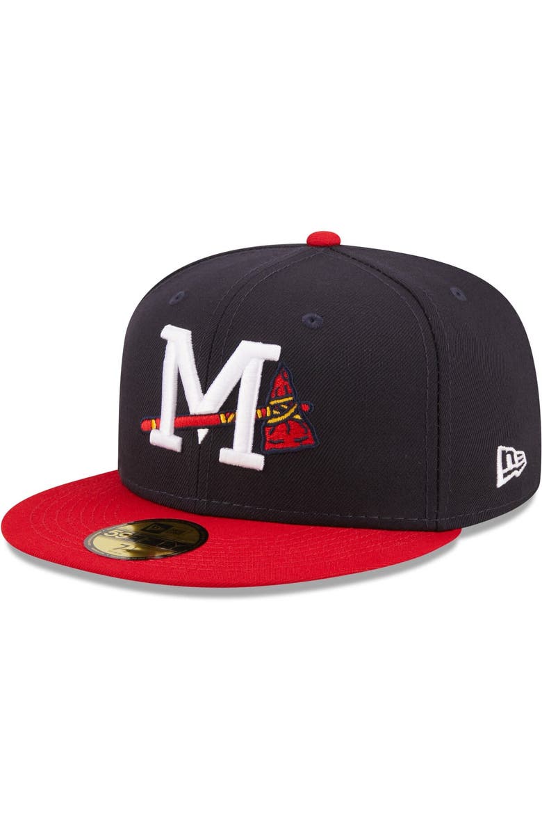 New Era Men's New Era Navy Mississippi Braves Authentic Collection 59FIFTY Fitted Hat, Main, color,