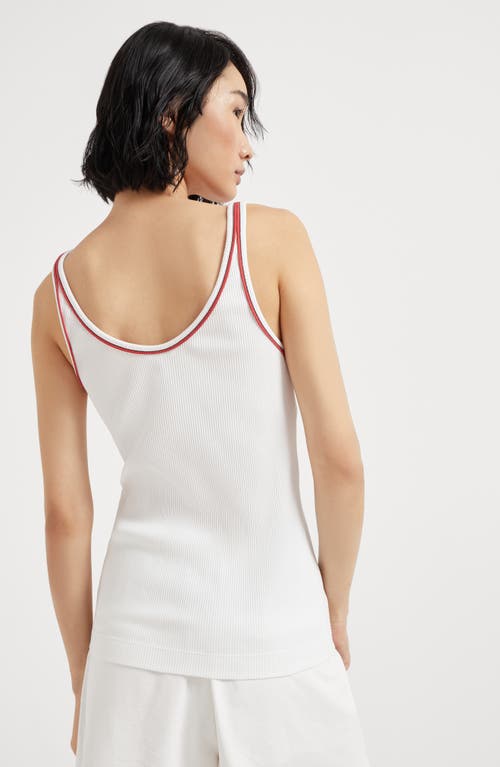 Brunello Cucinelli Women Cotton Top With Shiny Piping In Off-white