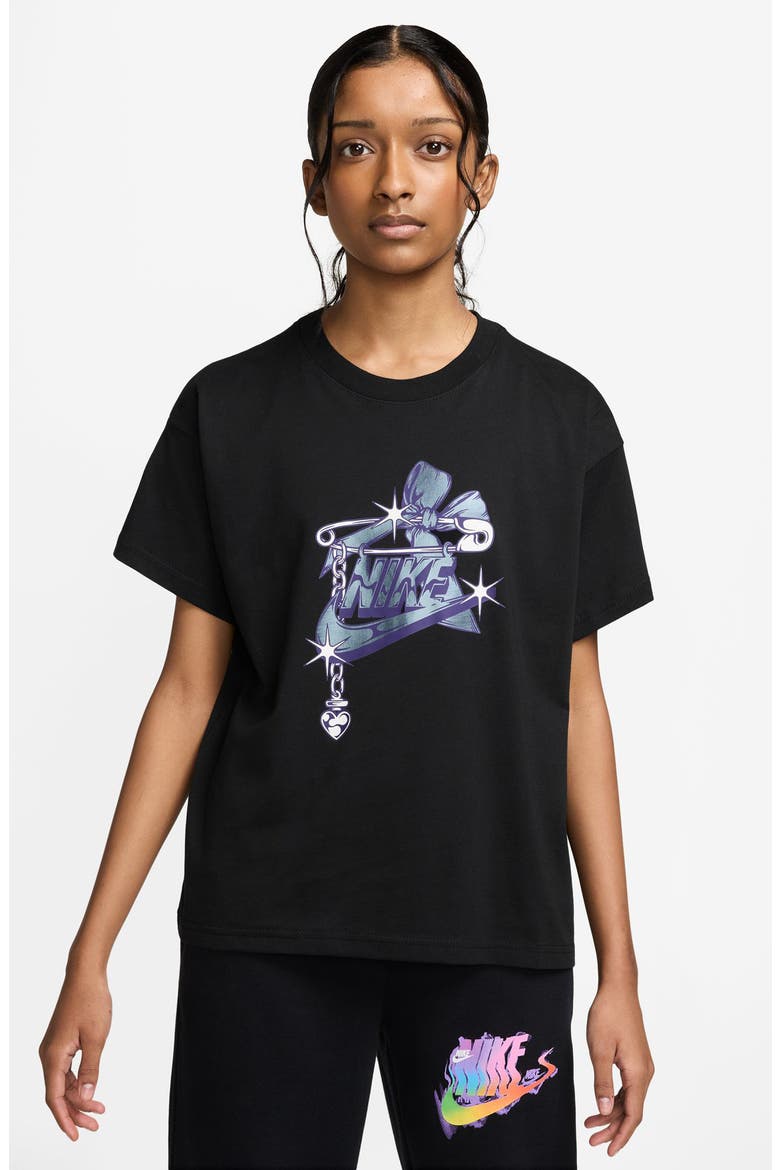 Kids' Graphic Cotton T-Shirt, Main, color, BLACK