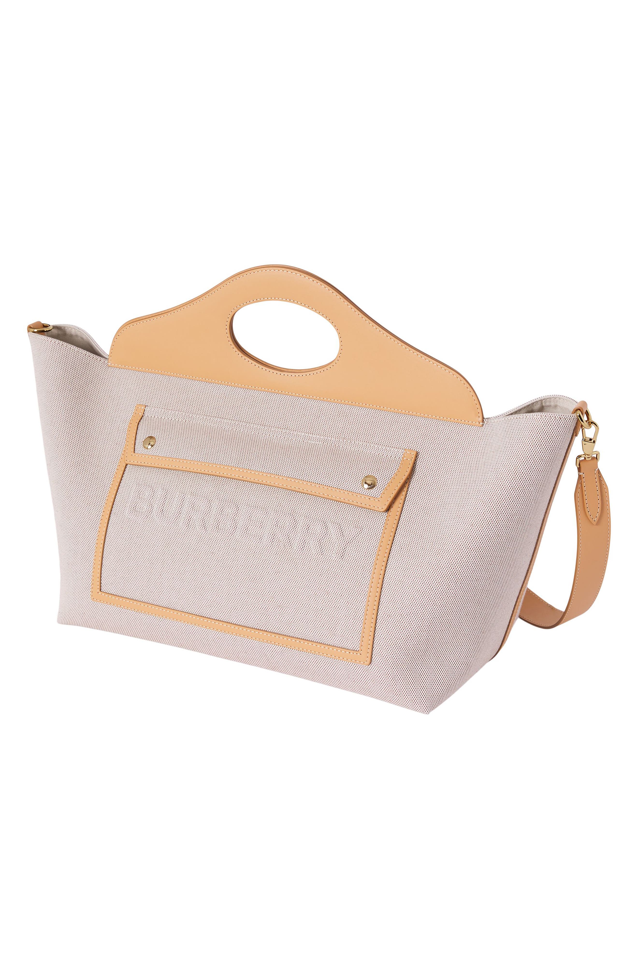 Burberry Medium Pocket Logo Canvas & Leather Tote, Alternate, color, 