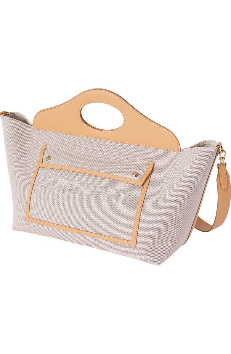 Burberry Medium Pocket Logo Canvas & Leather Tote, Alternate, color,