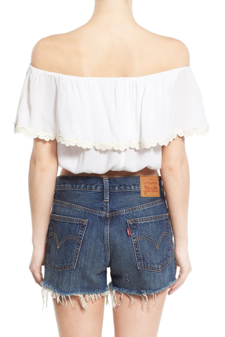 Off the Shoulder Crop Top, Alternate, color, WHITE