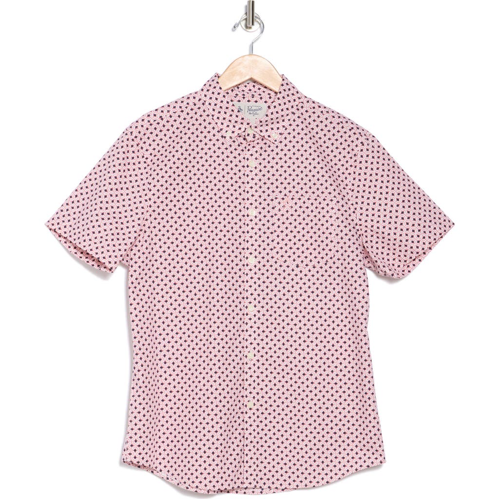 Original Penguin Geo Print Stretch Cotton Poplin Button-up Shirt In Dusty Rose