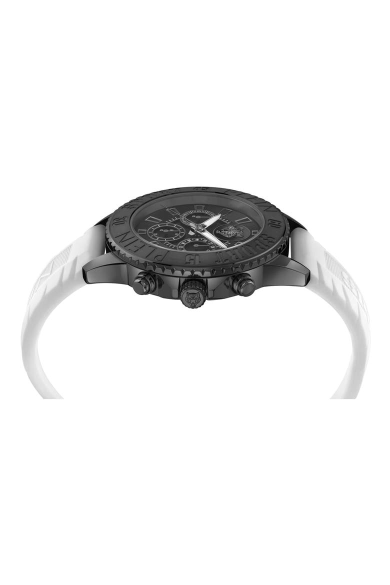 Glam Chrono Silicone Strap Watch, 44mm, Alternate, color, BLACK