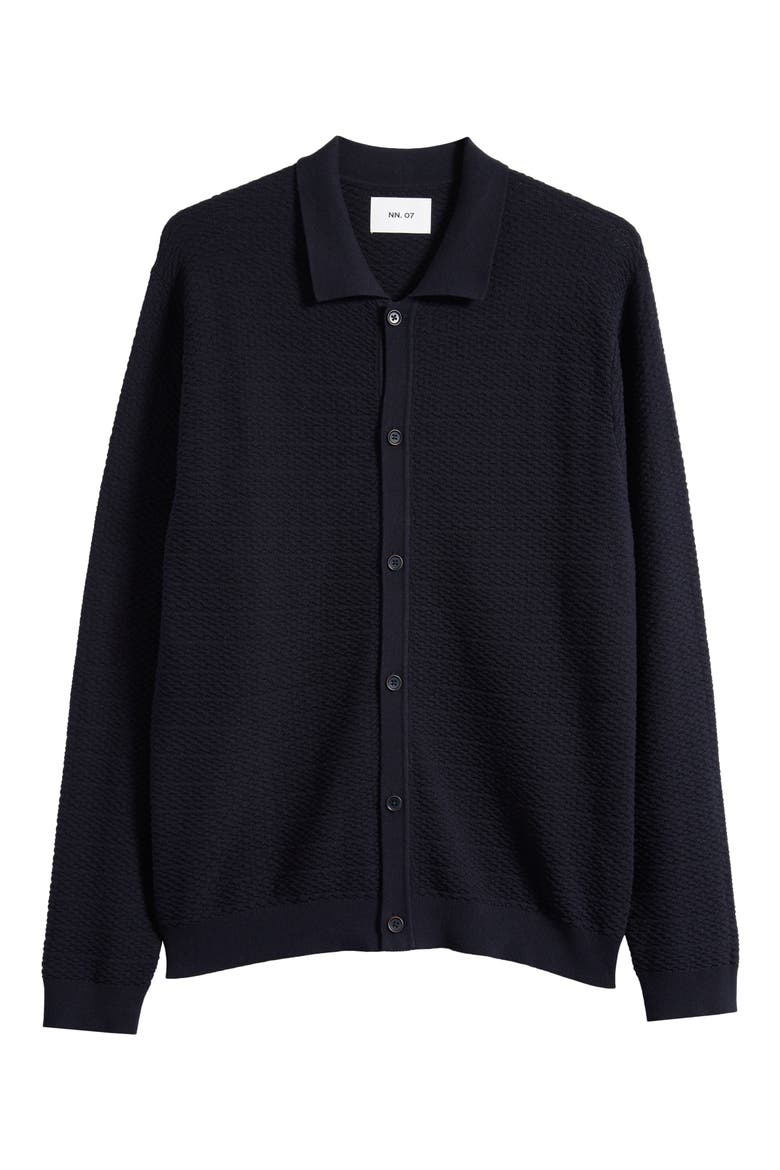 Navi 6499 Ribbed Cotton Full Button Cardigan, Alternate, color, NAVY BLUE