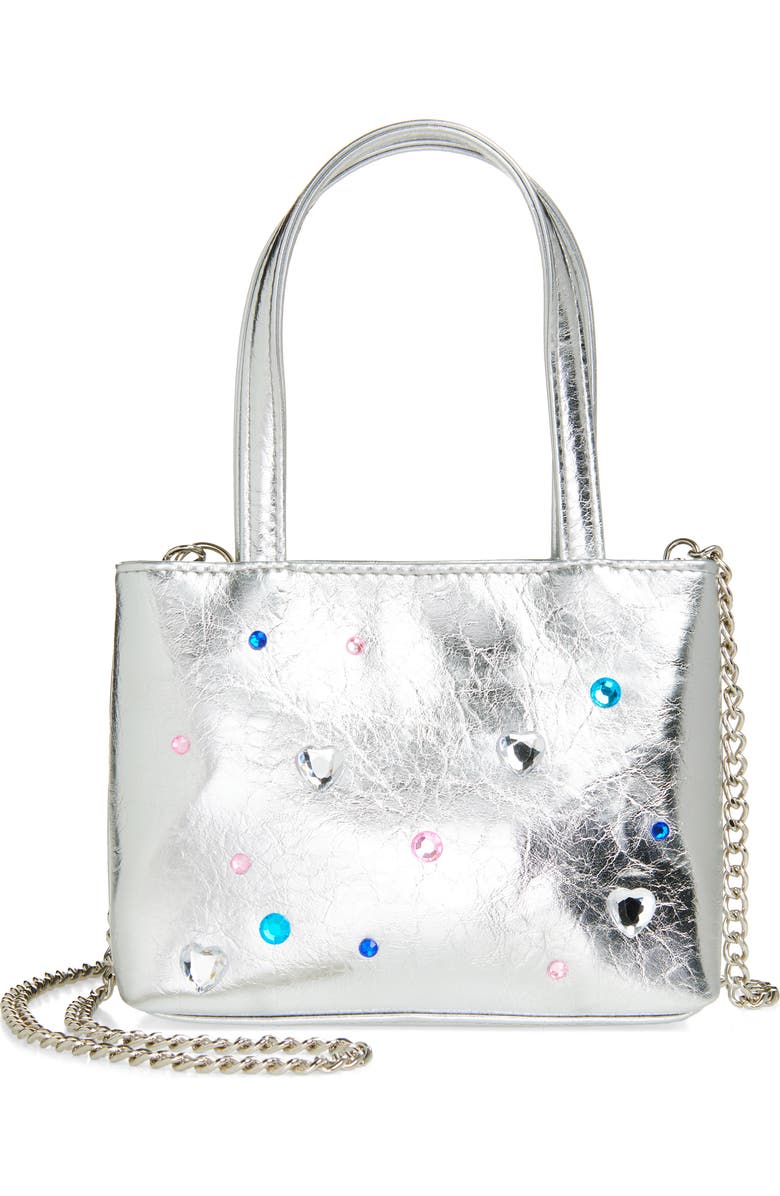Ruby & Ry Kids' Silver Crystal Detail Tote, Main, color, Silver