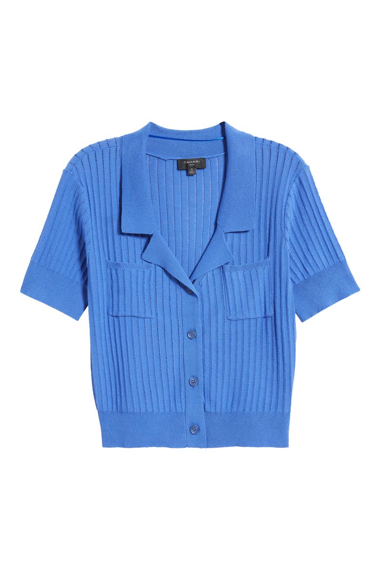 Pointelle Stitch Short Sleeve Cardigan, Alternate, color, PACIFIC BLUE
