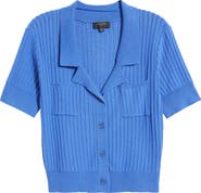 Tahari ASL Pointelle Stitch Short Sleeve Cardigan