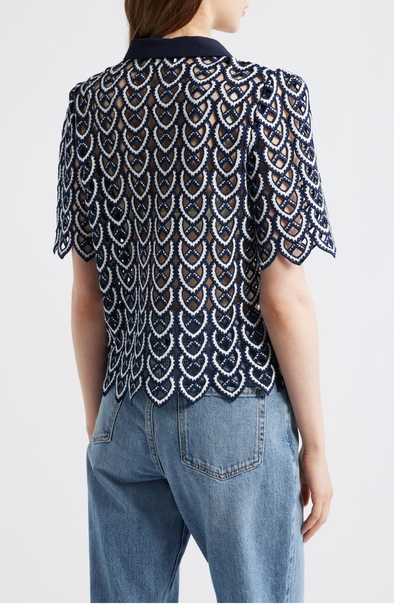 Milly Addison Sheer Lace Top, Alternate, color, Navy/ White