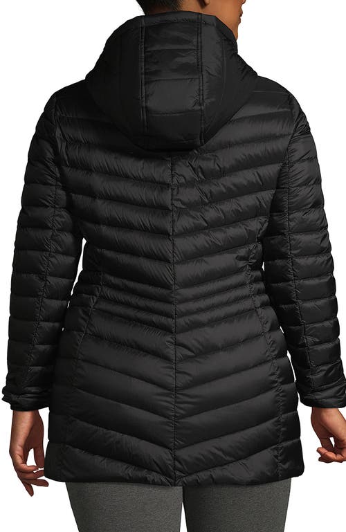 Lands' End Plus Size Wanderweight Packable Down Hooded Long Jacket In Black