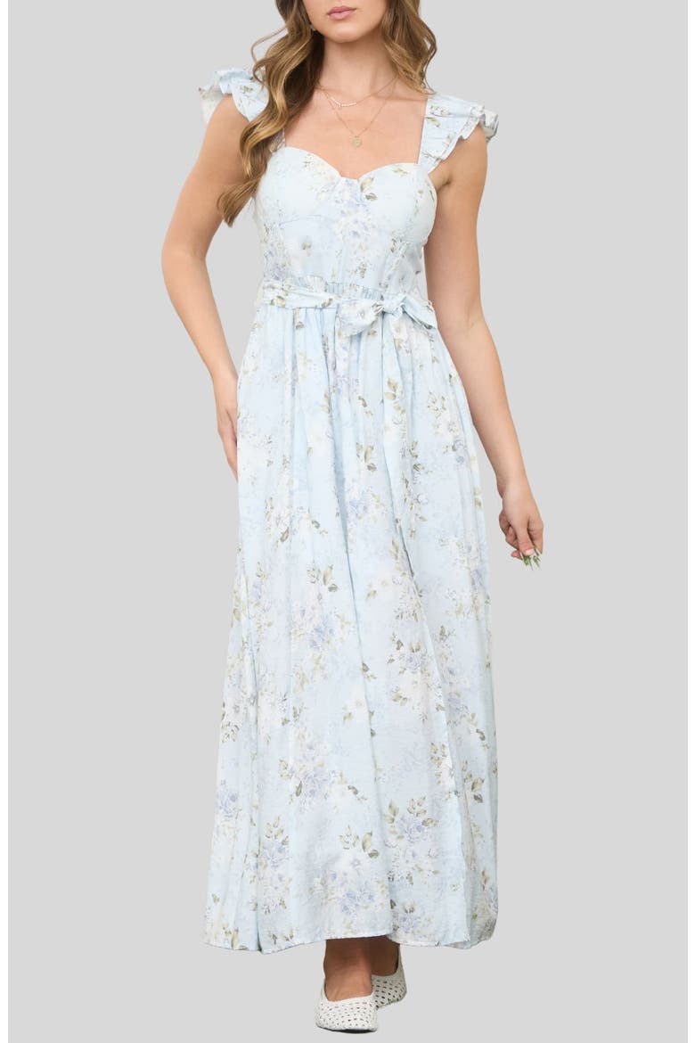 Floral Print Ruffle Maxi Dress, Main, color, LIGHT BLUE MULTI