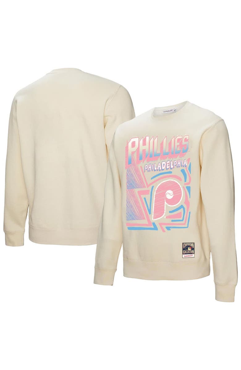 Mitchell & Ness Men's Mitchell & Ness Cream Philadelphia Phillies Sidewalk Sketch Pullover Sweatshirt, Alternate, color, Cream