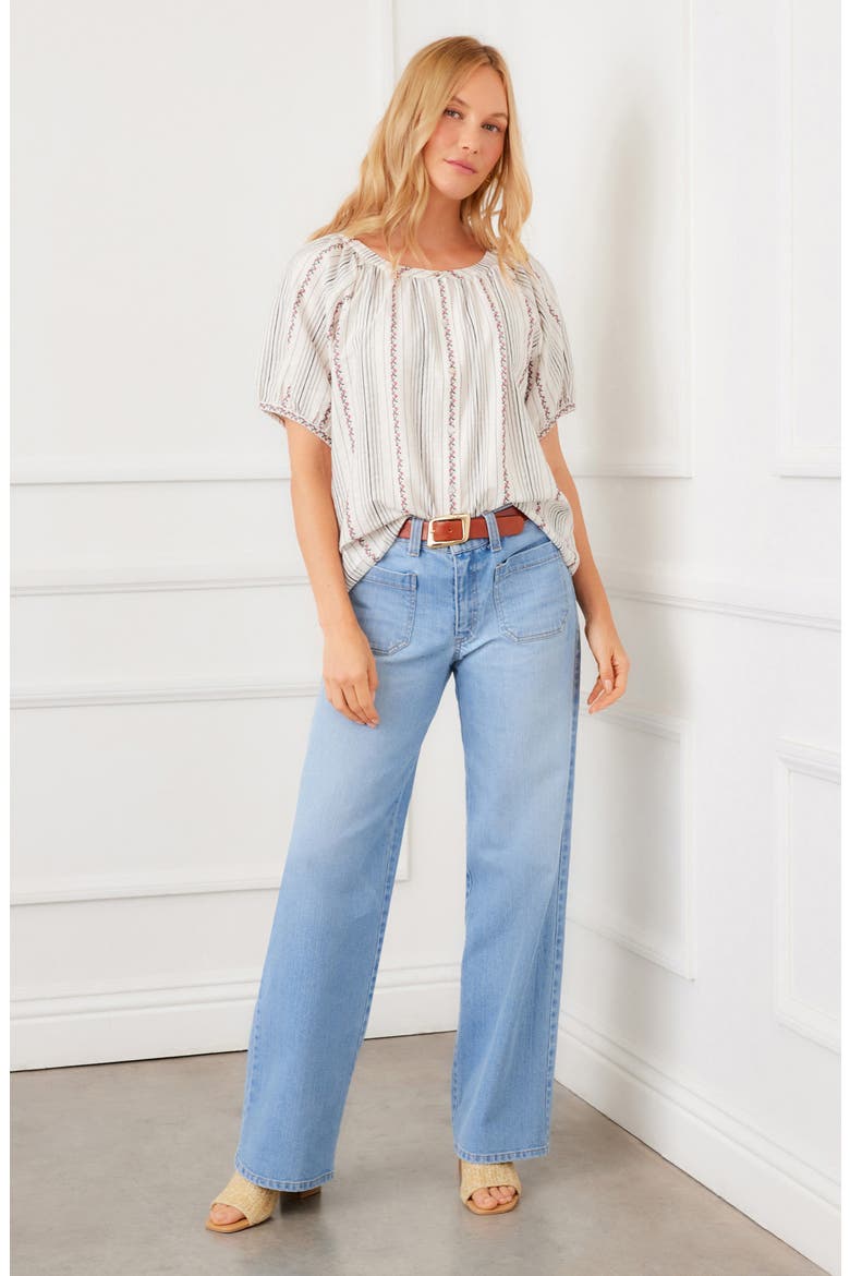 Stripe & Embroidery Peasant Top, Alternate, color, NATURAL