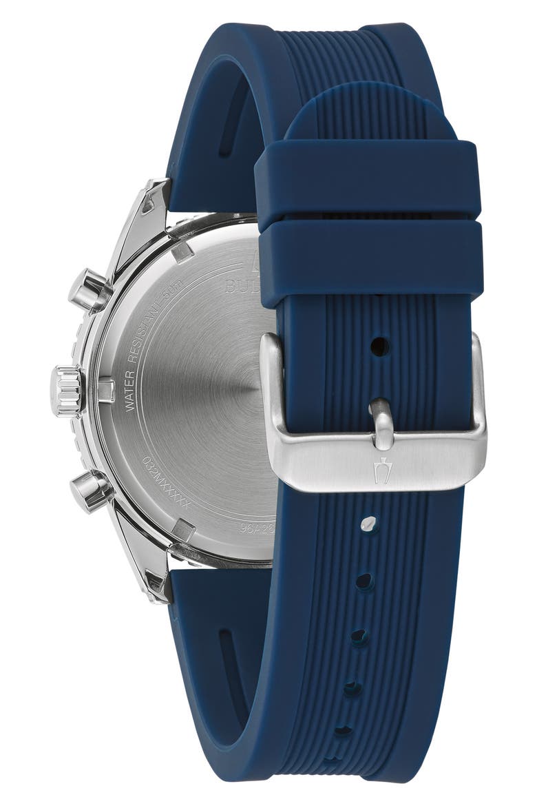 Chronograph Quartz Silicone Strap Watch, 43mm, Alternate, color, BLACK/BLUE