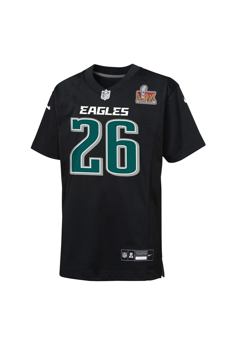 Nike Youth  Nike Saquon Barkley Carbon Black Philadelphia Eagles Super Bowl LIX Patch Fashion Game Player Jersey, Alternate, color, 