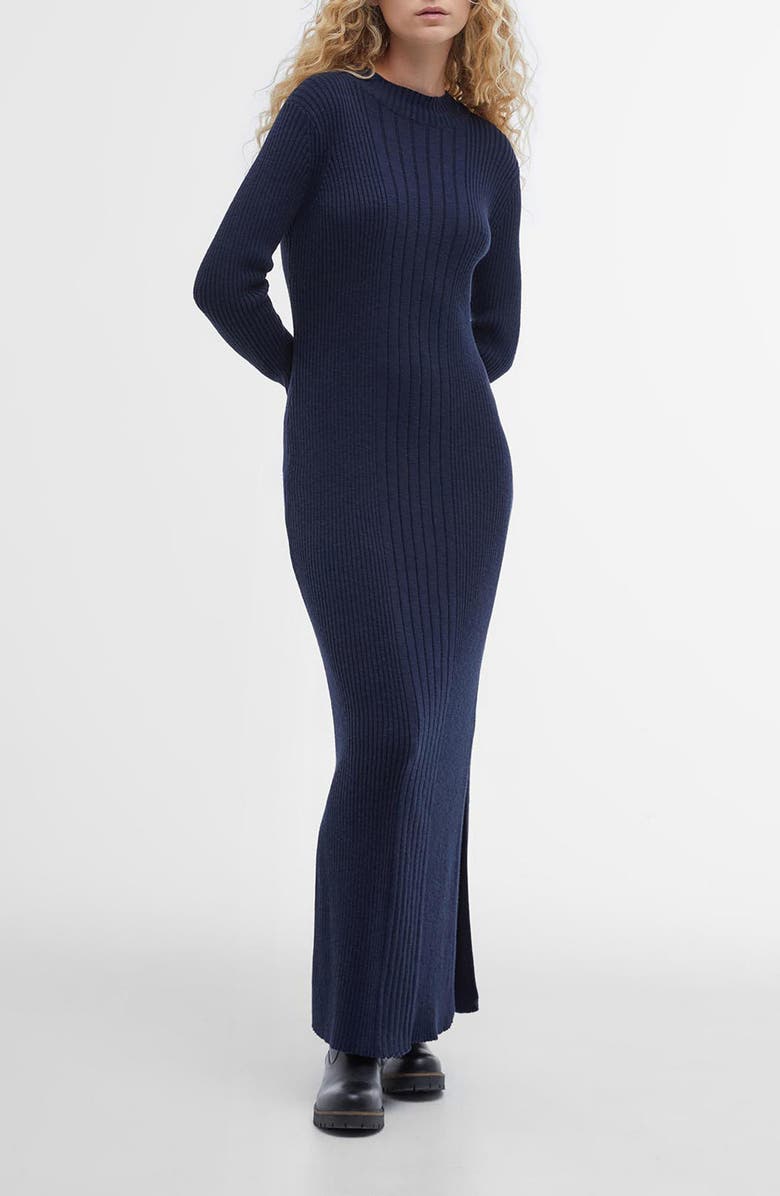 Barbour Ingrid Long Sleeve Cotton Rib Sweater Dress, Main, color,