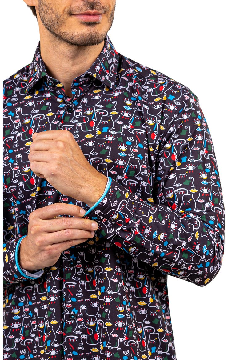 Fibonacci Stretch Ascension 3322 Contemporary Fit Button-Up Shirt, Alternate, color, BLACK