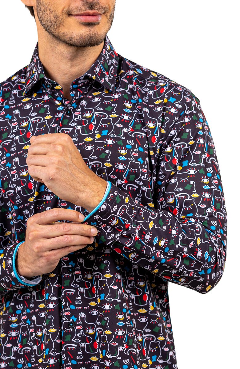 Maceoo Fibonacci Stretch Ascension 3322 Contemporary Fit Button-Up Shirt, Alternate, color, Black