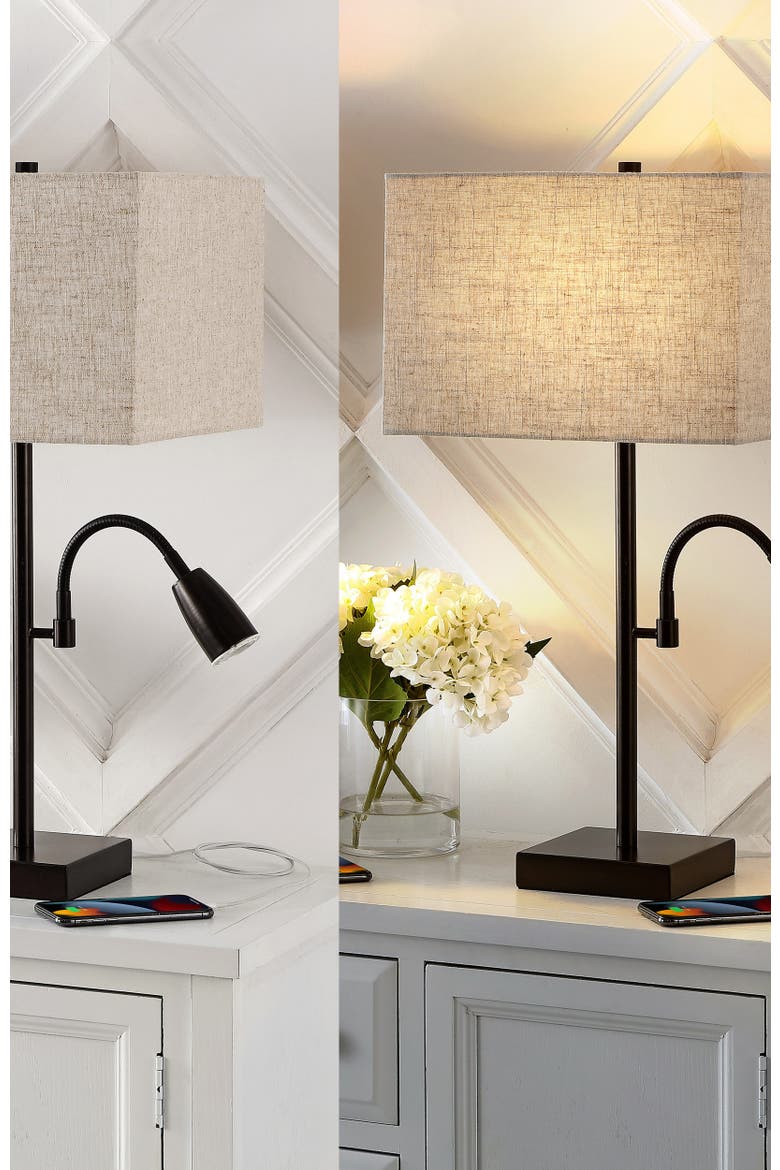 Austin 2-Light Farmhouse Industrial Iron LED Table Lamp with USB Charging Port and Adjustable Reading Light, Alternate, color, Oil Rubbed Bronze