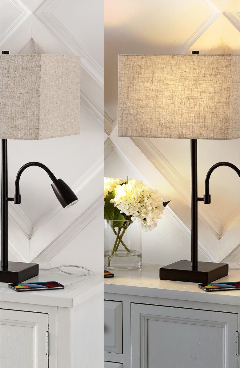 JONATHAN Y Austin 25.5" 2-Light Farmhouse Industrial Iron LED Table Lamp with USB Charging Port and Adjustable Reading Light, Oil Rubbed Bronze, Alternate, color, Oil Rubbed Bronze